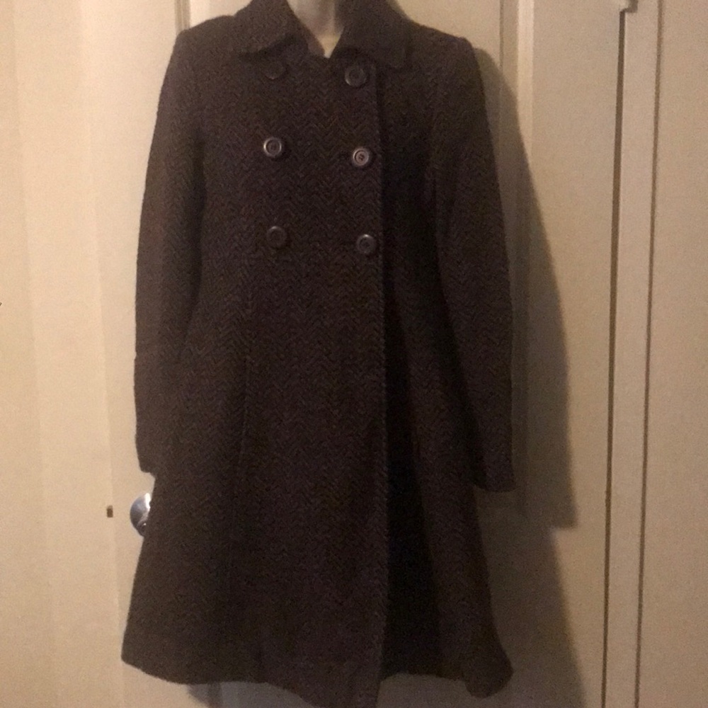 Brown Herringbone Pea Coat